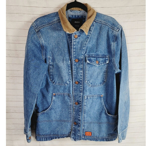 RVCA Chainmail Denim Jacket in Broken In Blue Wash, sz Medium - Picture 1 of 16